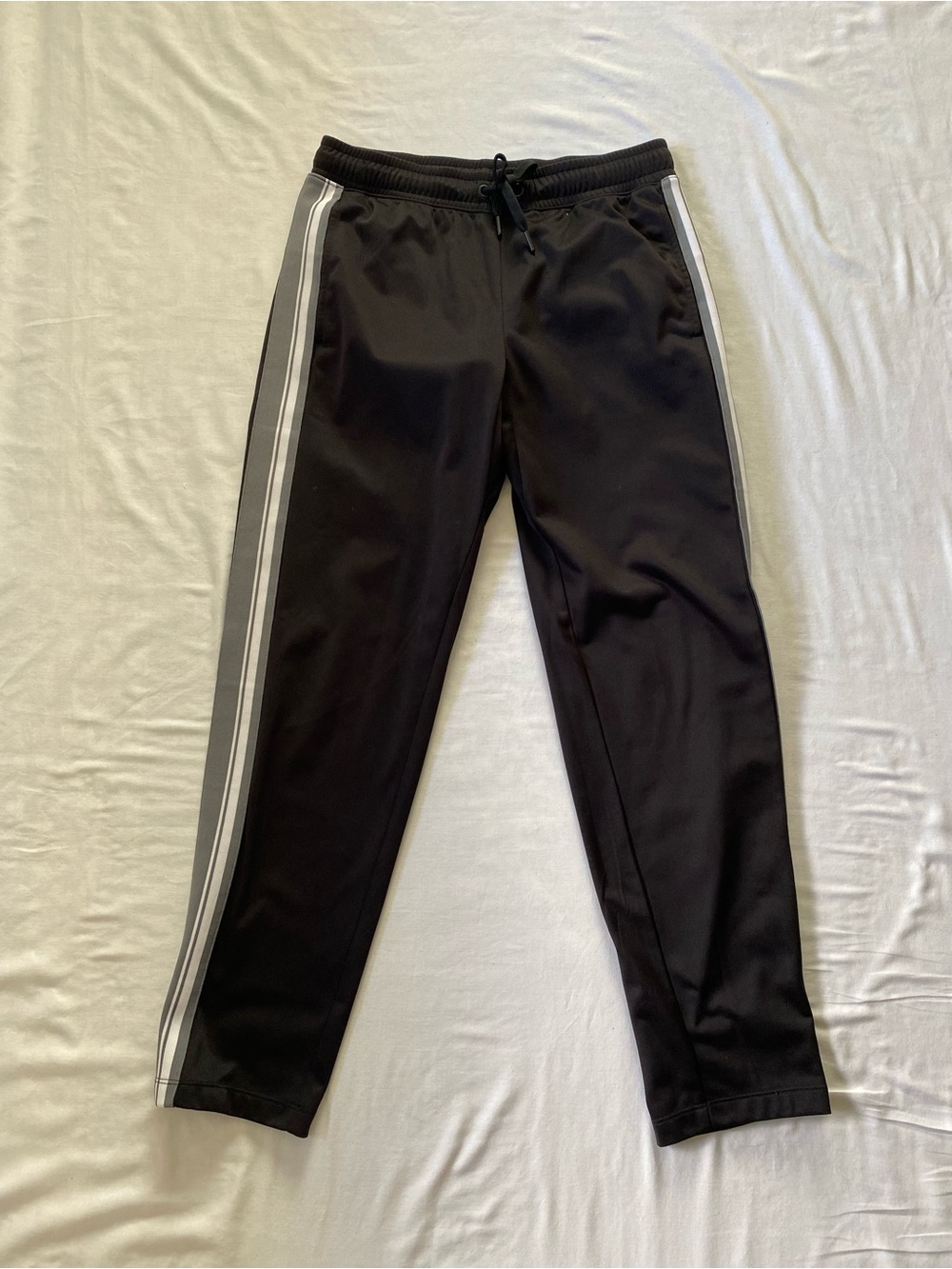 Athletic Works Men’s Black Joggers with White & Gray Side Stripes (Straight Fit)